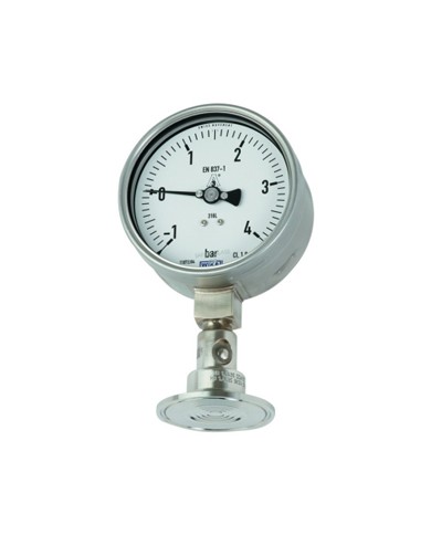Manomètre diamètre 100 mm, monté sur séparateur, Raccord process 2"" clamp,   Température process min.: + 10°C..max. +80°C  +130°C pour stérilisation  Etendue de mesure: 0…16 bar