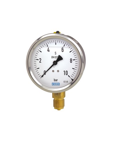 Manométre Horizontal à bain d'huile ,boîtier Diam 63 En inox ,Raccord En cuivre ,Raccordement G1/4, Plage de Pression 40 bar